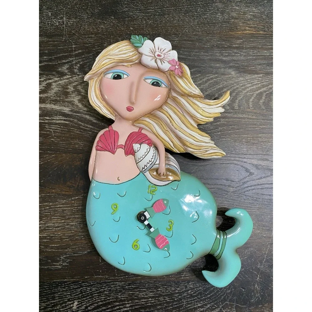 Allen Designs Shelley Mermaid Wall Clock Hair Green Tail Missing Pendulum